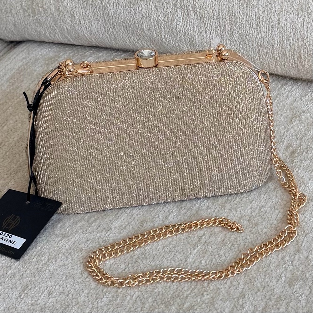 House of Harlow 1960 Shimmering Gold Pleated Textured Clutch Bag - Picture 3 of 9